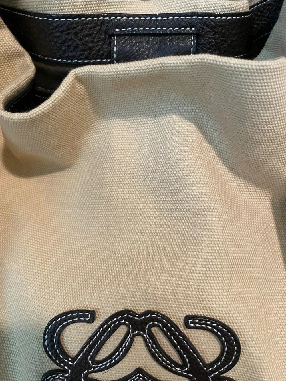 Loewe Cream Canvas Hobo with Black Leather Trim and Anagram